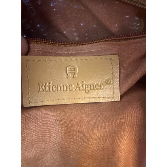 Etienne Aigner Womens Woven Straw Handbag Wooden Handles Lined Fabric Interior - Picture 2 of 5